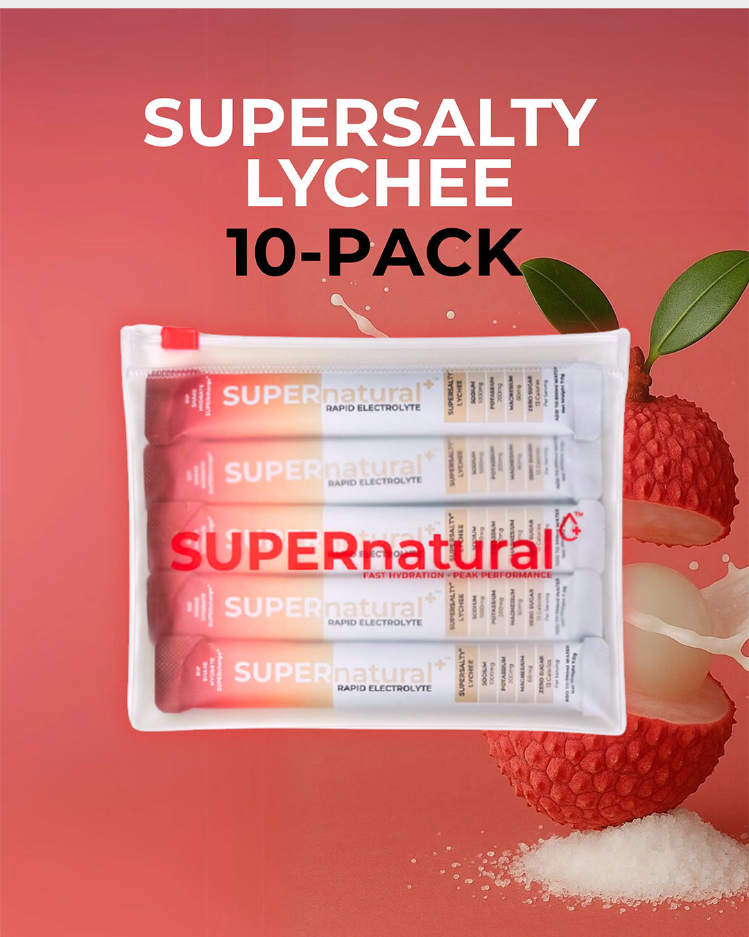 SUPERnatural+ SUPERsalty Electrolyte 71g - 10 Packs Lychee