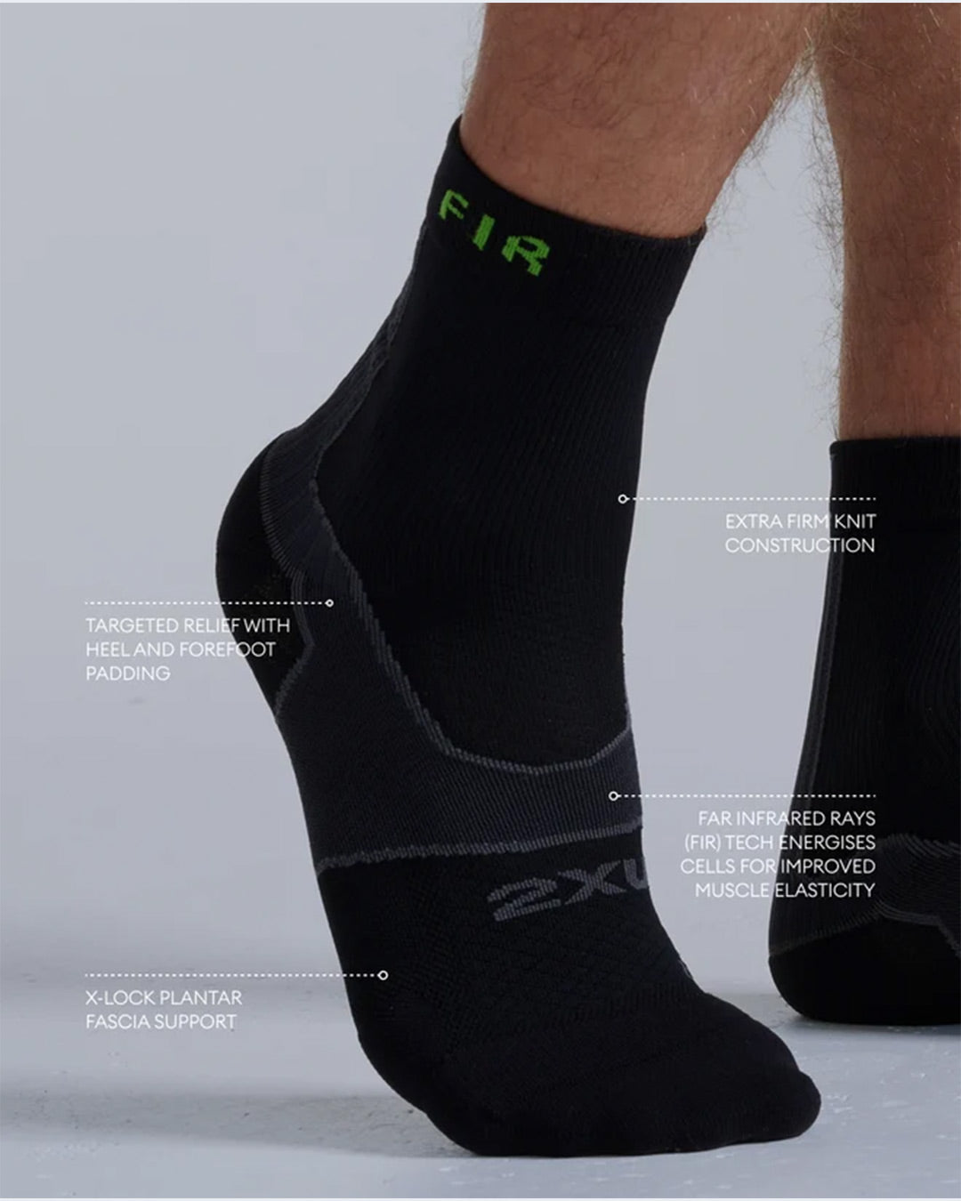 2XU Unisex's Pain Relief Achilles Crew Socks - Grey/Black