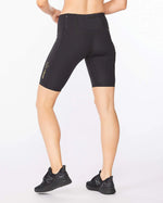 2XU Women's Light Speed Midrise Compression Shorts - Black/Gold Reflective