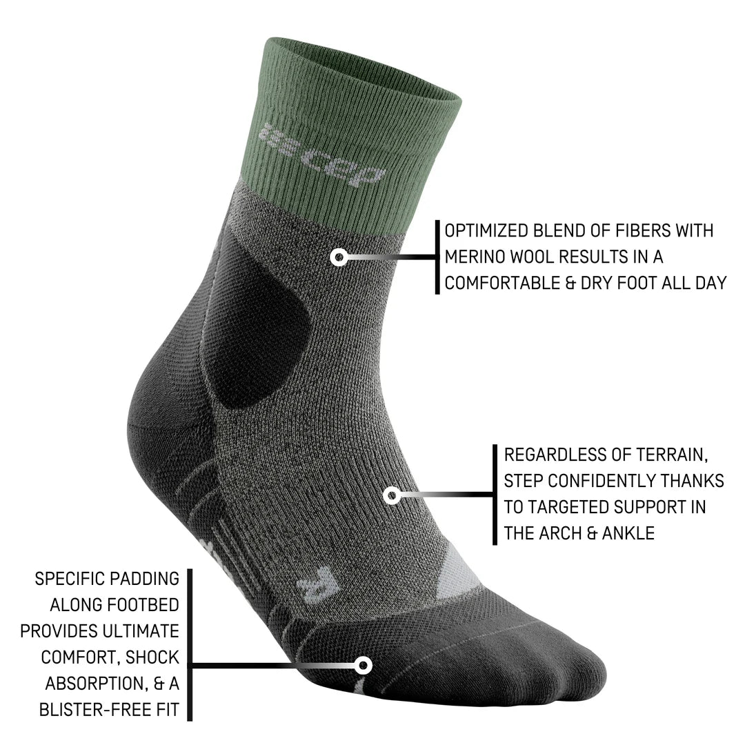 CEP Women's Hiking Merino Mid-Cut Socks - Green/Grey
