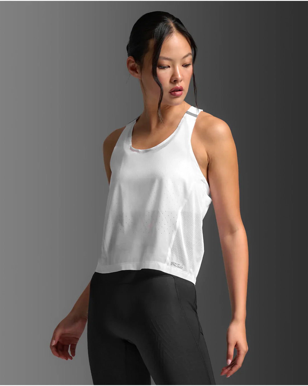 2XU Women's Light Speed React Crop Singlet - White/Silver Reflective