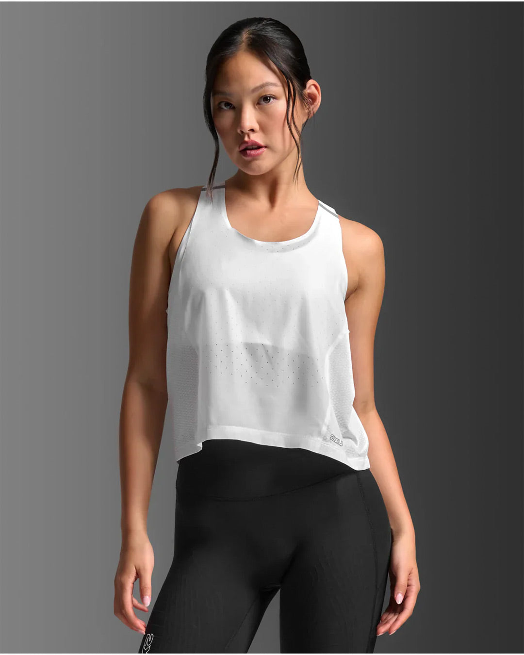 2XU Women's Light Speed React Crop Singlet - White/Silver Reflective