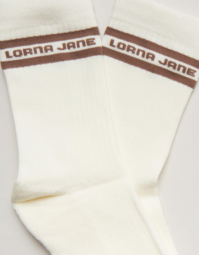 Lorna Jane Sporty Crew Sock - Porcelain/Cedar