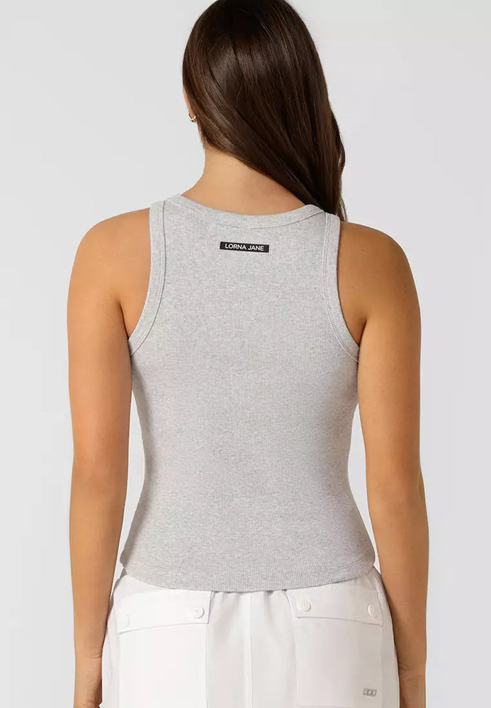 Lorna Jane Basics Rib Tank - Light Grey Marl