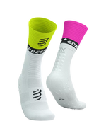 Compressport Unisex's Mid Compression Socks v2.0 - White/Yellow/Neon Pink