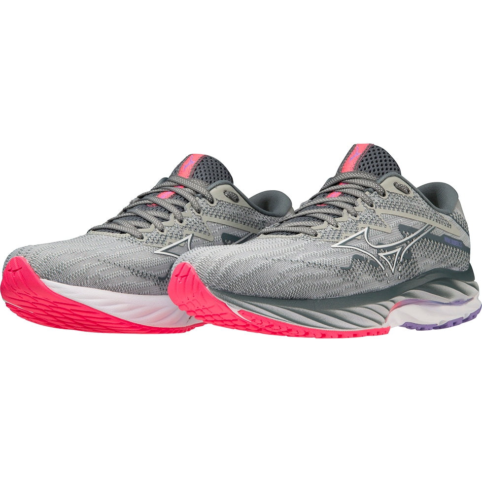 Mizuno Women's Wave Rider 27 D - Pearl Blue/White/High-Vis Pink