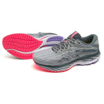 Mizuno Women's Wave Rider 27 D - Pearl Blue/White/High-Vis Pink