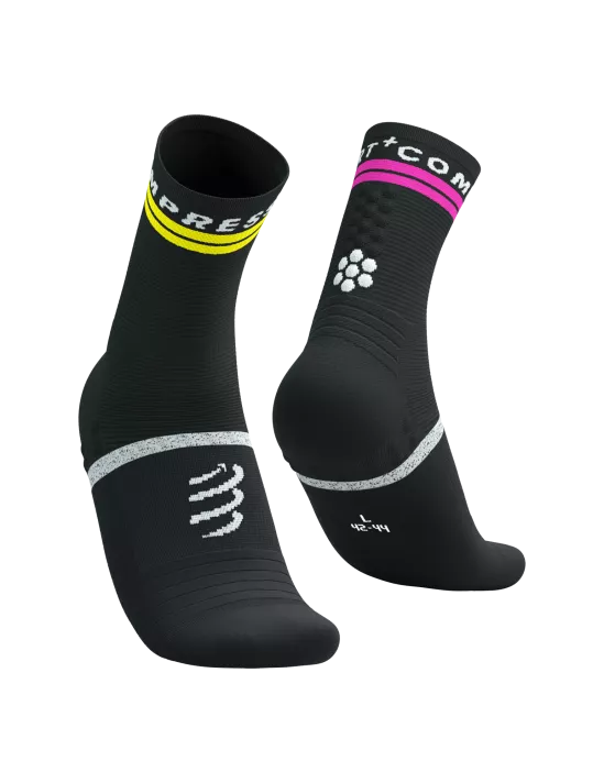 Compressport Unisex's Pro Marathon Sock v2.0 - Black/Safe Yellow/Neo Pink