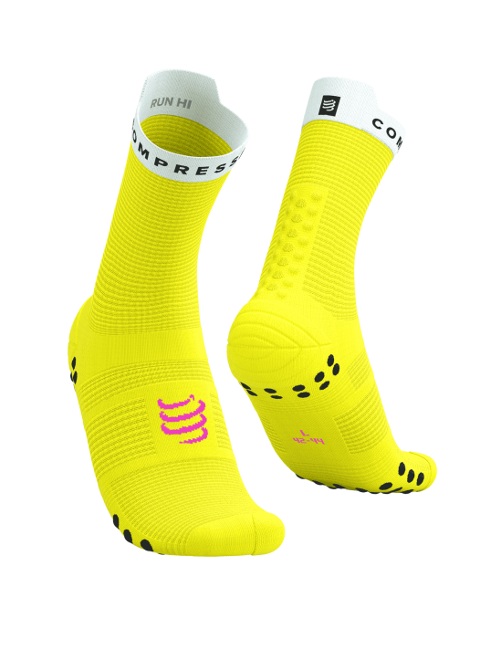 Compressport Unisex's Pro Racing Socks v4.0 Run High - Safe Yellow/White