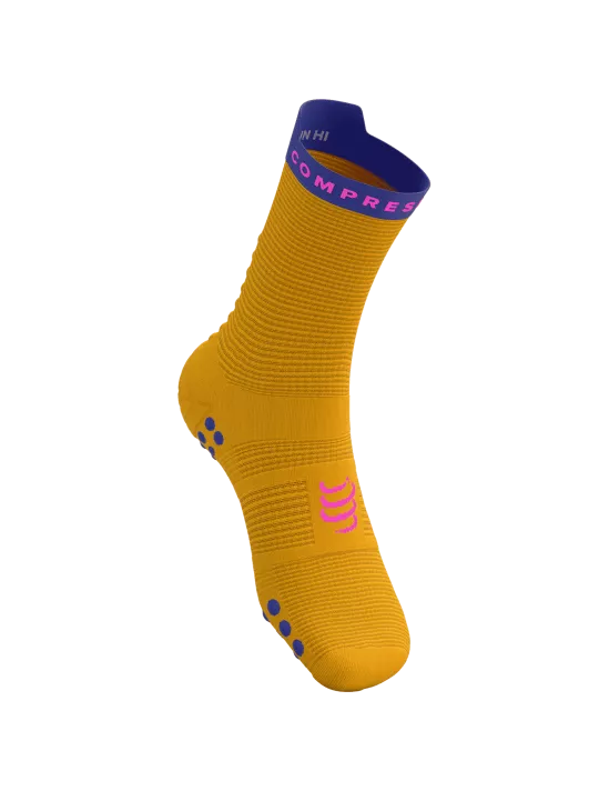 Compressport Unisex's Pro Racing Socks v4.0 Run High - Saffron/Dazz Blue