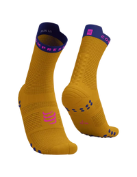 Compressport Unisex's Pro Racing Socks v4.0 Run High - Saffron/Dazz Blue