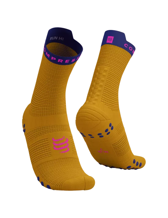 Compressport Unisex's Pro Racing Socks v4.0 Run High - Saffron/Dazz Blue