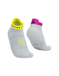 Compressport Unisex's Pro Racing Socks v4.0 Run Low - White/Safe Yellow/Neo Pink