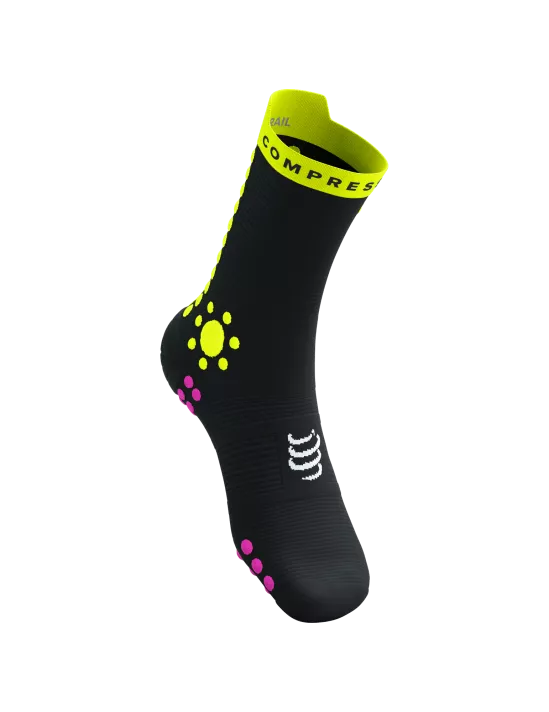 Compressport Unisex's Pro Racing Socks v4.0 Trail - Black/Safe Yellow/Neo Pink