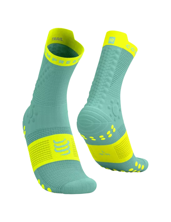 Compressport Unisex's Pro Racing Socks v4.0 Trail - Shell Blue/Safe Yellow