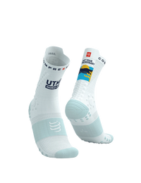 Compressport Unisex's Pro Racing Socks v4.0 Trail 360° print UTMB 2025 L1 - White/Ice Flow