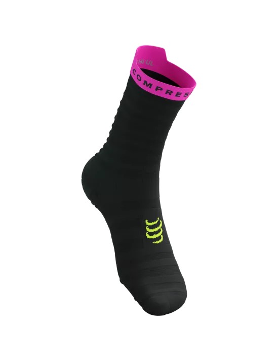 Compressport Unisex's Pro Racing Socks v4.0 Ultralight Run High - Black/Safe Yellow/Neo Pink