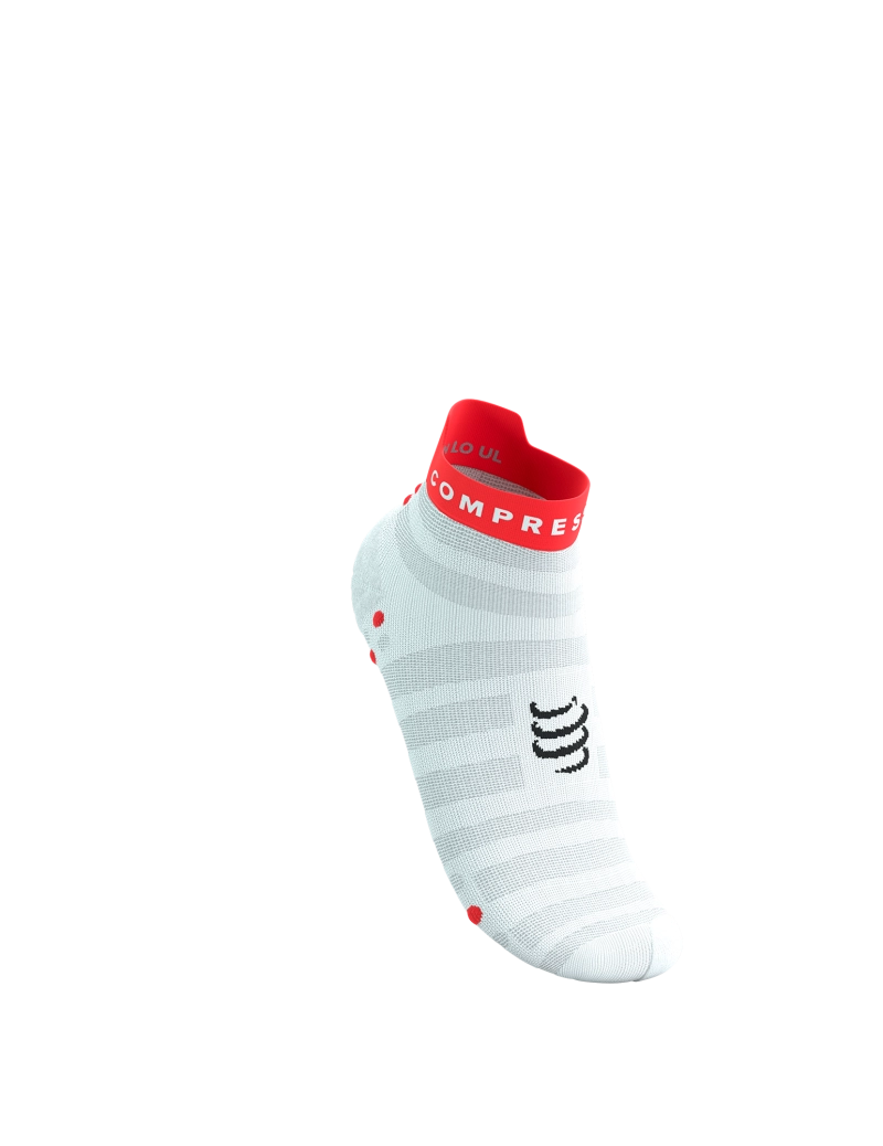 Compressport Unisex's Pro Racing Socks V4.0 Ultralight Run Low - White/Fluo Red/Black