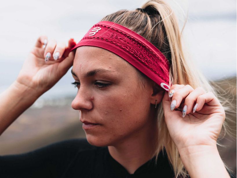 Compressport Unisex Thin Headband ON/OFF - Persian Red
