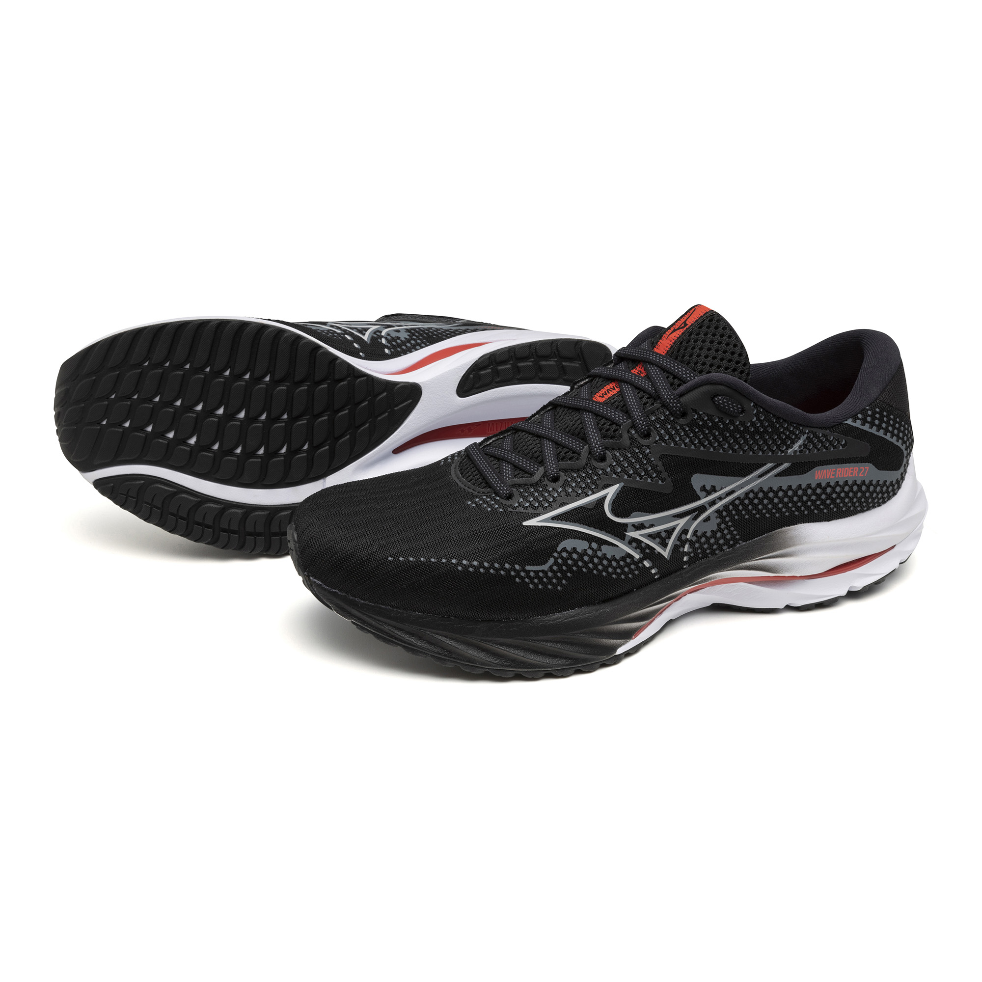 Mizuno Men's Wave Rider 27 2E - Black/Nickel/Cayenne