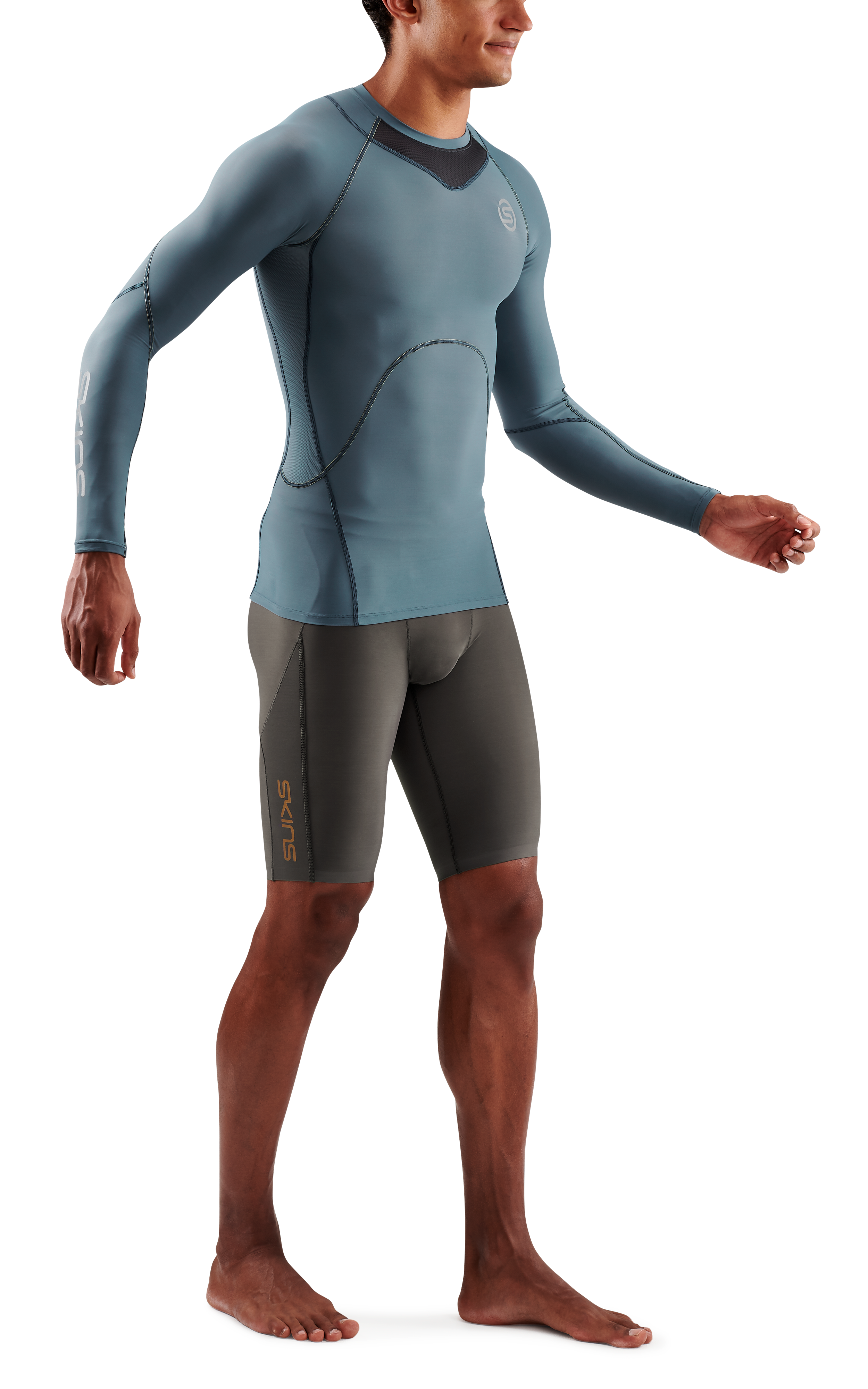 SKINS Men's Compression Long Sleeve Tops 3-Series - Blue Grey