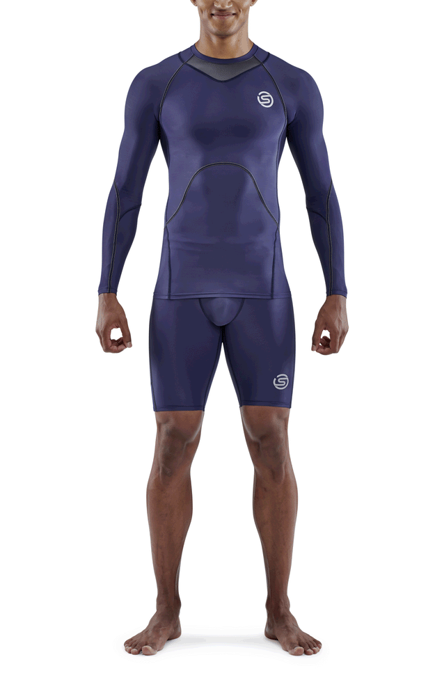 Skins Men's Compression Long Sleeve Tops 3-Series - Navy Blue - ST00300059010
