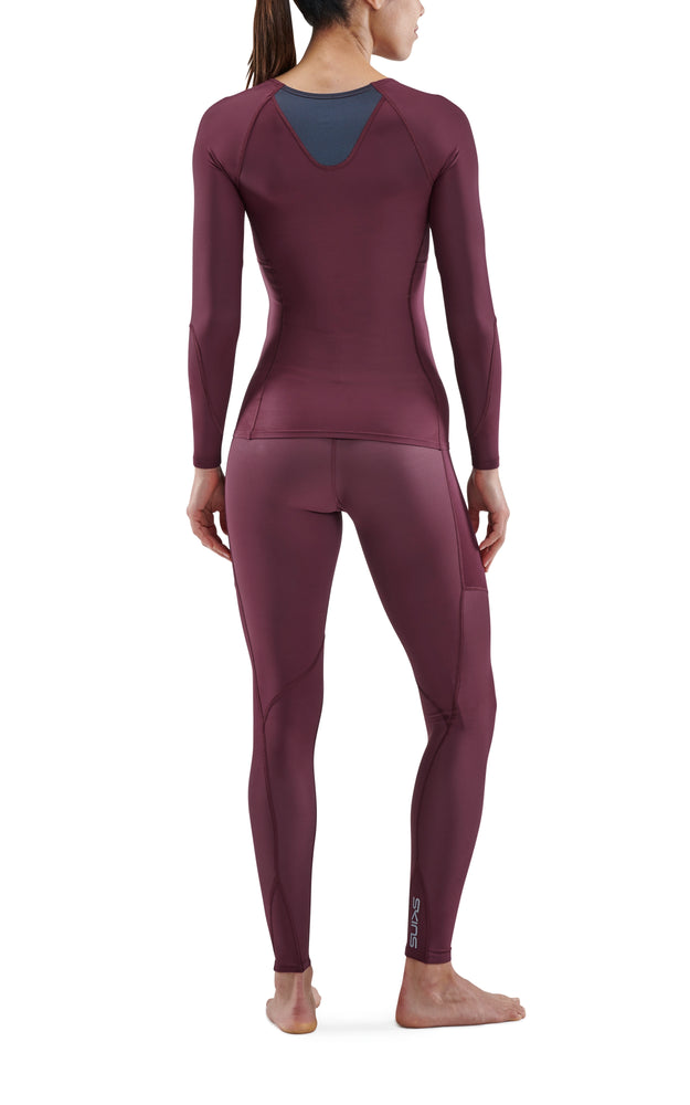 Skins Women's Compression Long Sleeve Tops 3-Series - Burgundy