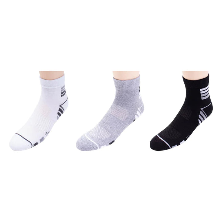 SOFSOLE Men's Bamboo Running Anti-Friction Quarter Socks 3pairs - White/Grey/Black