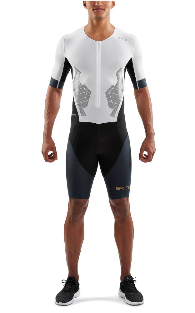 SKINS DNAmic Triathlon Mens Skinsuit With Front Zip S/S - White