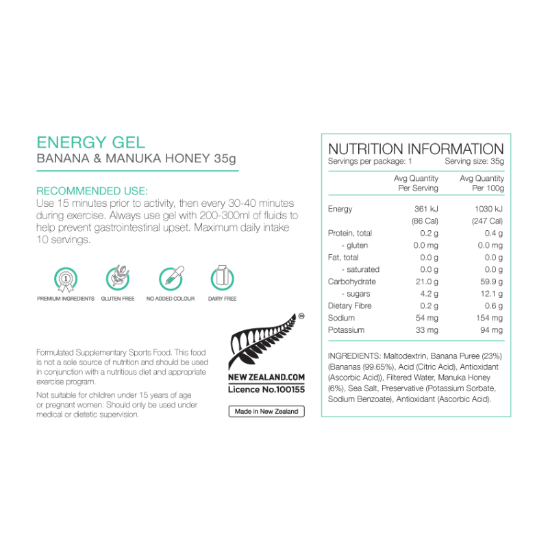 PURE Energy Gels - Banana Manduka Honey 35G