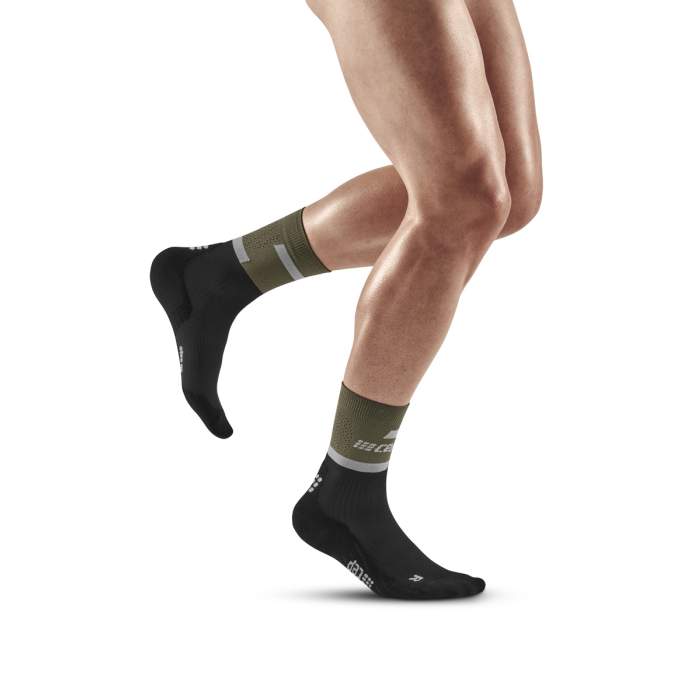 CEP Men's The Run Socks Mid-Cut V4 - Olive/Black ( WP3CRR)
